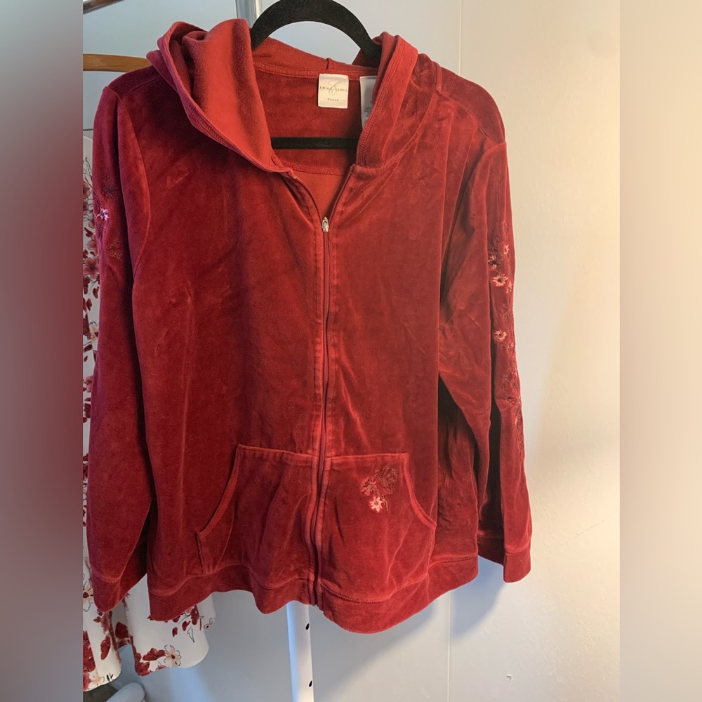 Emma James Maroon Velvet Jacket and pants set.  1x.